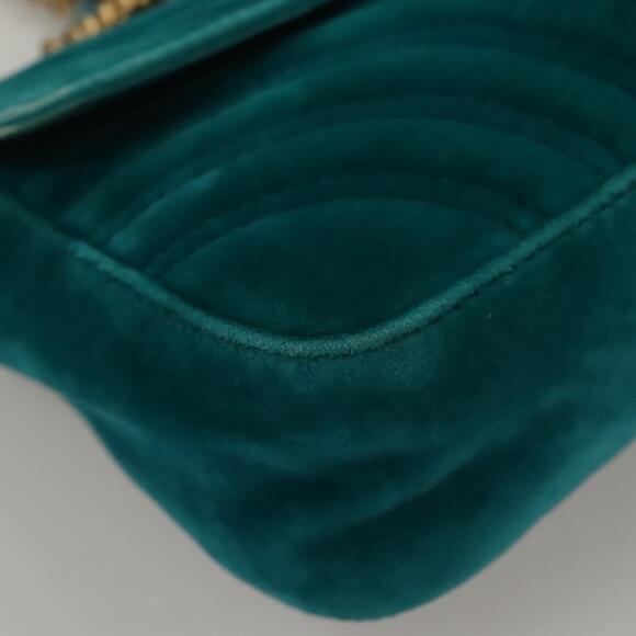 GUCCI GG Marmont Chain Shoulder Bag Velor Turquoise Blue Gold - Picture 10 of 16